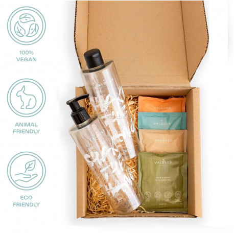 VALQUER SHAKE - Pack 4 geles de baño sostenibles - 2 botellas + 4 sobres de 25 gr