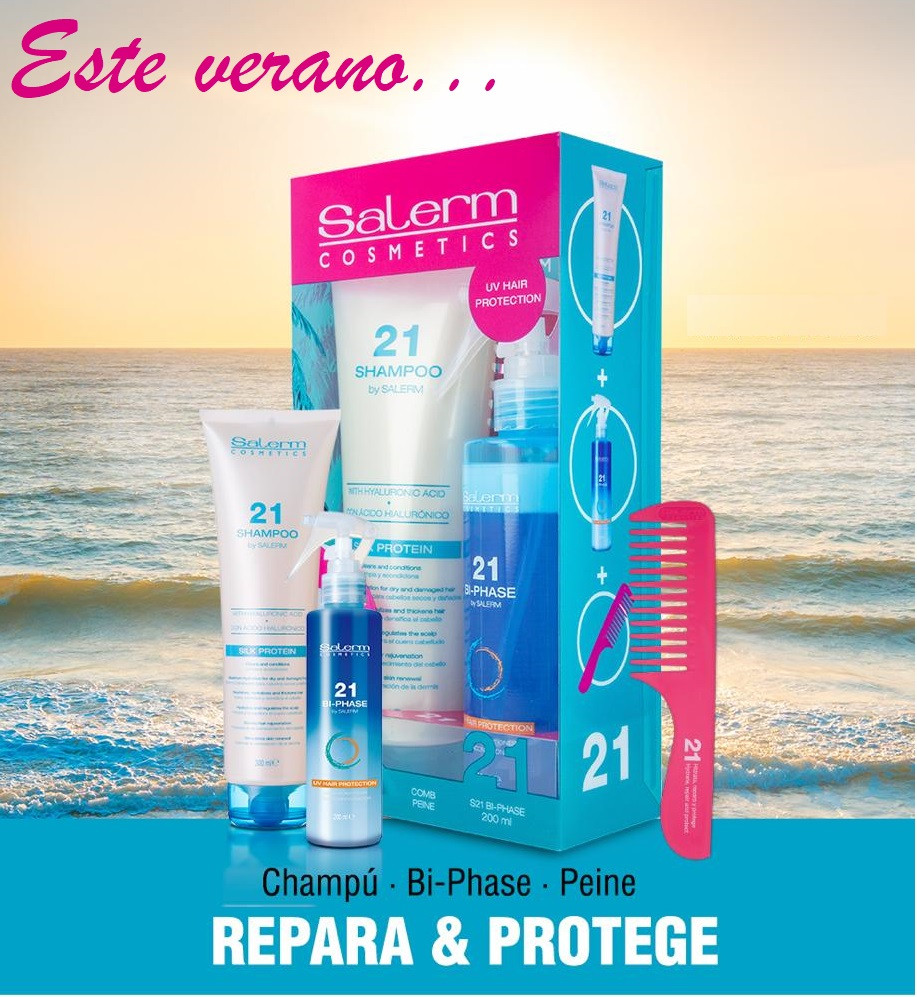 Pack Solar Protección Verano SALERM 21 (Champú + Spray Protector + Peine) -  TopCabello. Tienda Online de productos de peluquería y estética.