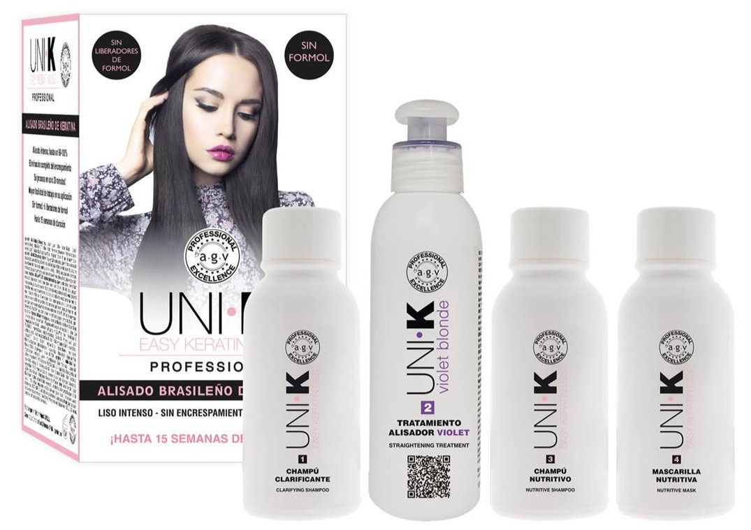 Kit Alisado Keratina UNIK Violet Blonde 4x120ml (especial para