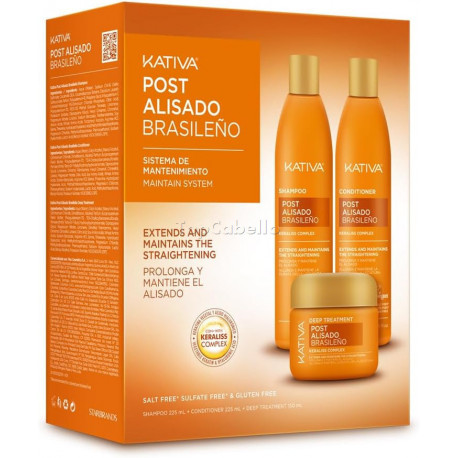 KATIVA Kit de Mantenimiento Post Alisado Champu + Acondicionador + Mascarilla