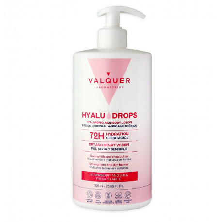 Loción Corporal Fresa y Karité HYALUDROPS Valquer – Hidratación 72H - 700ml