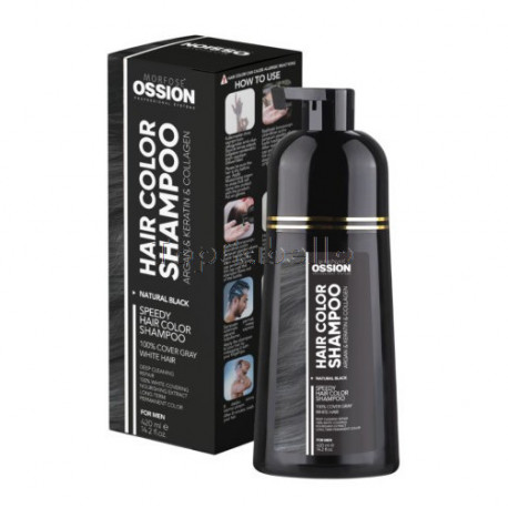 HAIR COLOR SHAMPOO - Champú Colorante NEGRO con Argán & Keratina OSSION 420ml