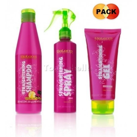 Pack Straightening Salerm (Champú alisado 250+ Spray alisado 250+ Gel peinado liso 200)