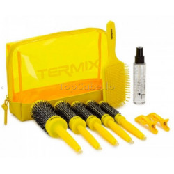 Set de Brushing Profesional en 3 Pasos Amarillo Fluor TERMIX (cepillos+raqueta+pinzas+serum+neceser)